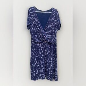 Lands End Wrap Dress Women Plus Size 14W/OX Navy Pink Polka Dot Preppy Casual
